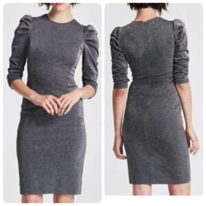 Halston Heritage Draped Sleeve Slim Metallic Dress